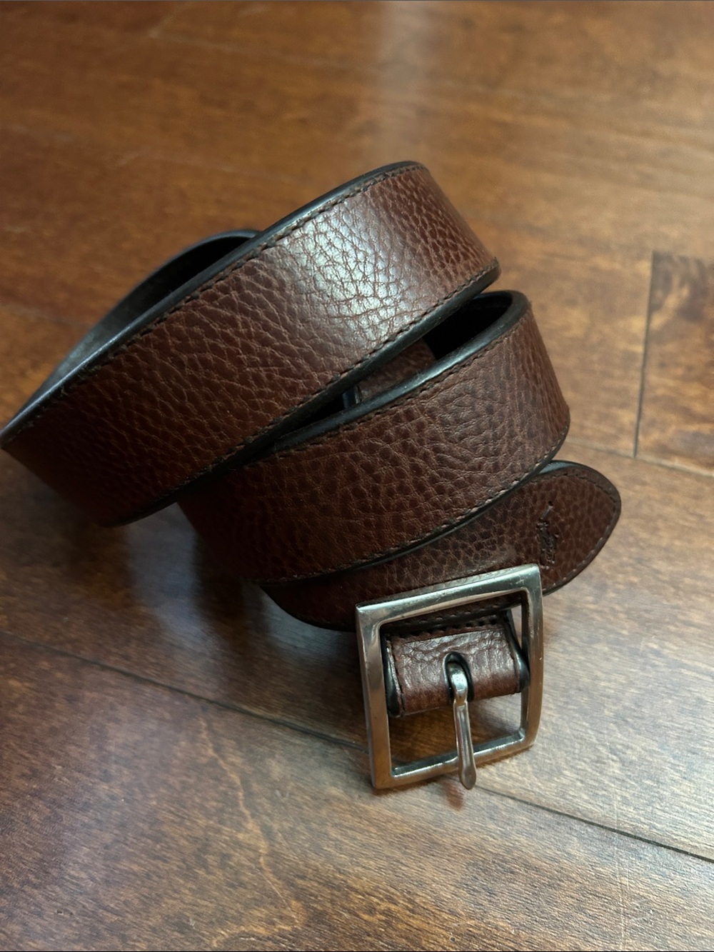 Polo Ralph Lauren Classic Men's Brown Pebbled Leather Belt with Silver Buckle